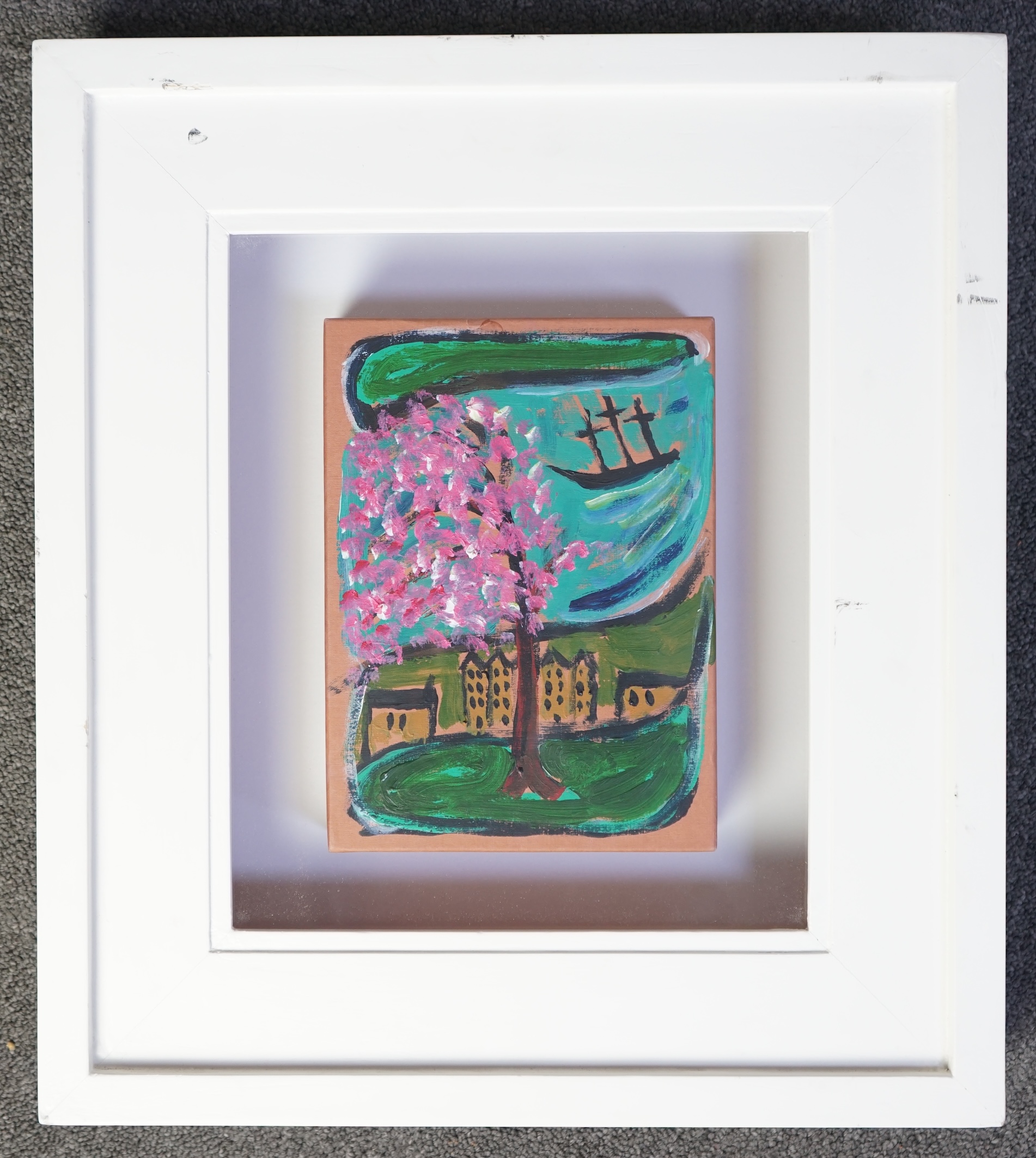 Billy Childish (British, b.1959), 'Sailing Away', painted card box, 22 x 16cm